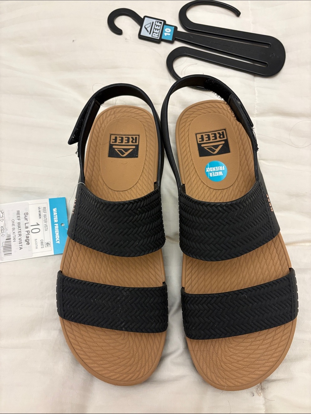 Reef Women's Black Dual-Strap Slingback Sandals with Tan Footbed